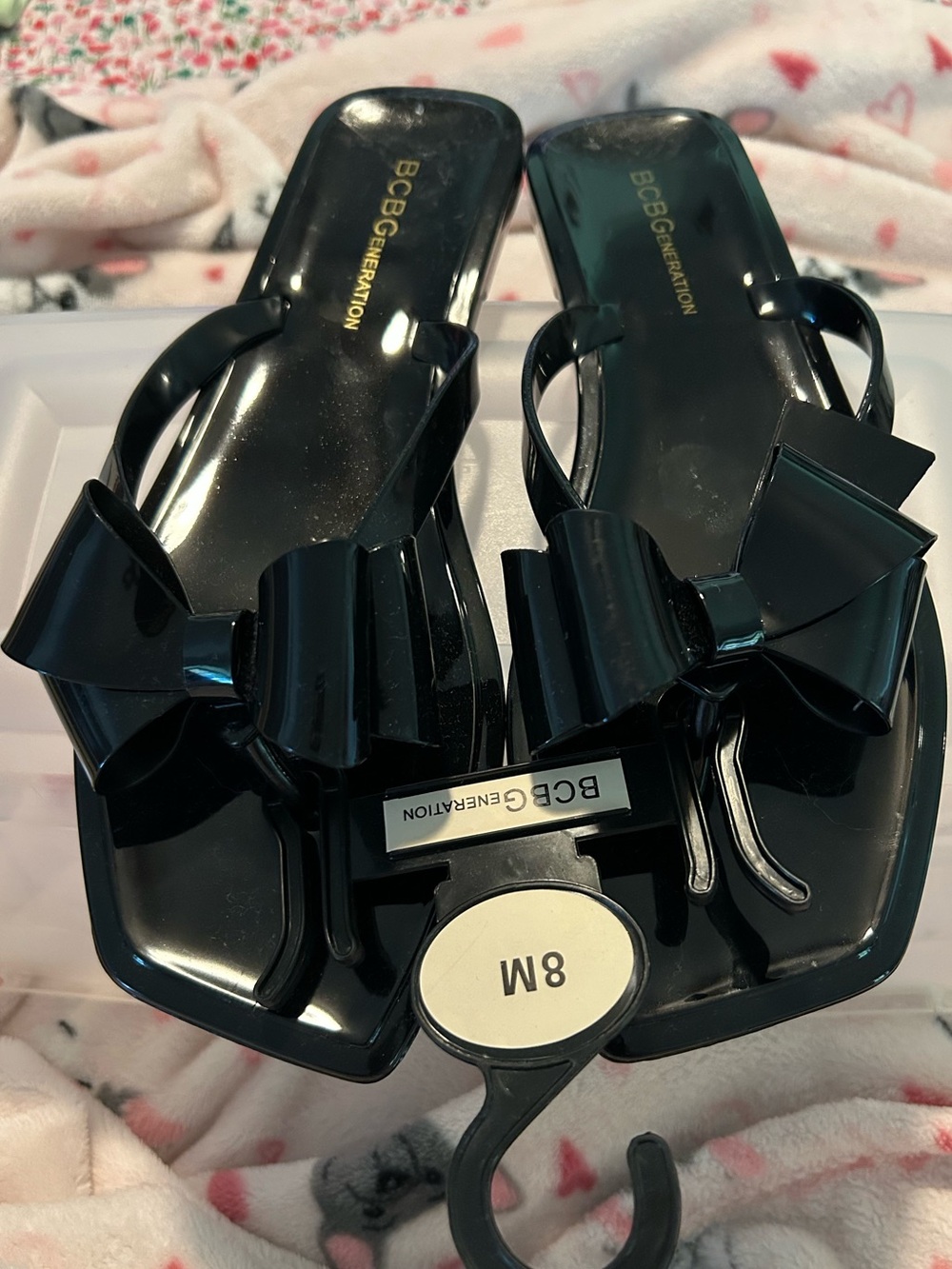 BCBGeneration Black Bow Jelly Slide Sandals for Women